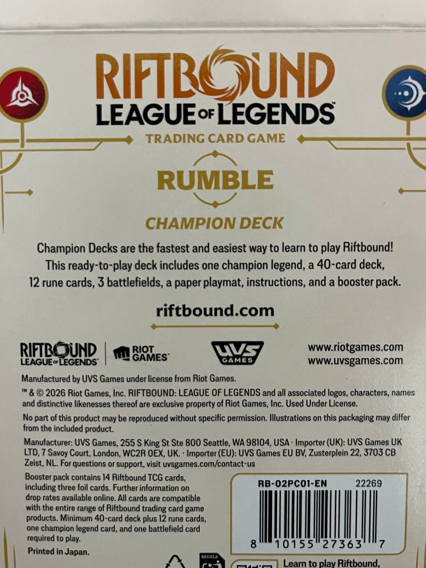 RiftBound League of Legends Spiritforged Rumble Champion Deck BNIB