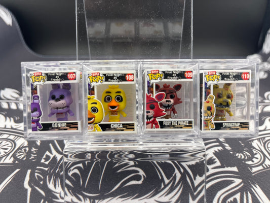 Five Nights at Freddy Bitty Pop 107-110 Bonnie Chica Foxy Springtrap RARE + holder