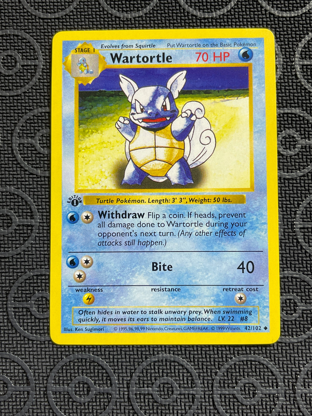 Wartortle- 1st Edition Shadowless Base Set 42/102 NM