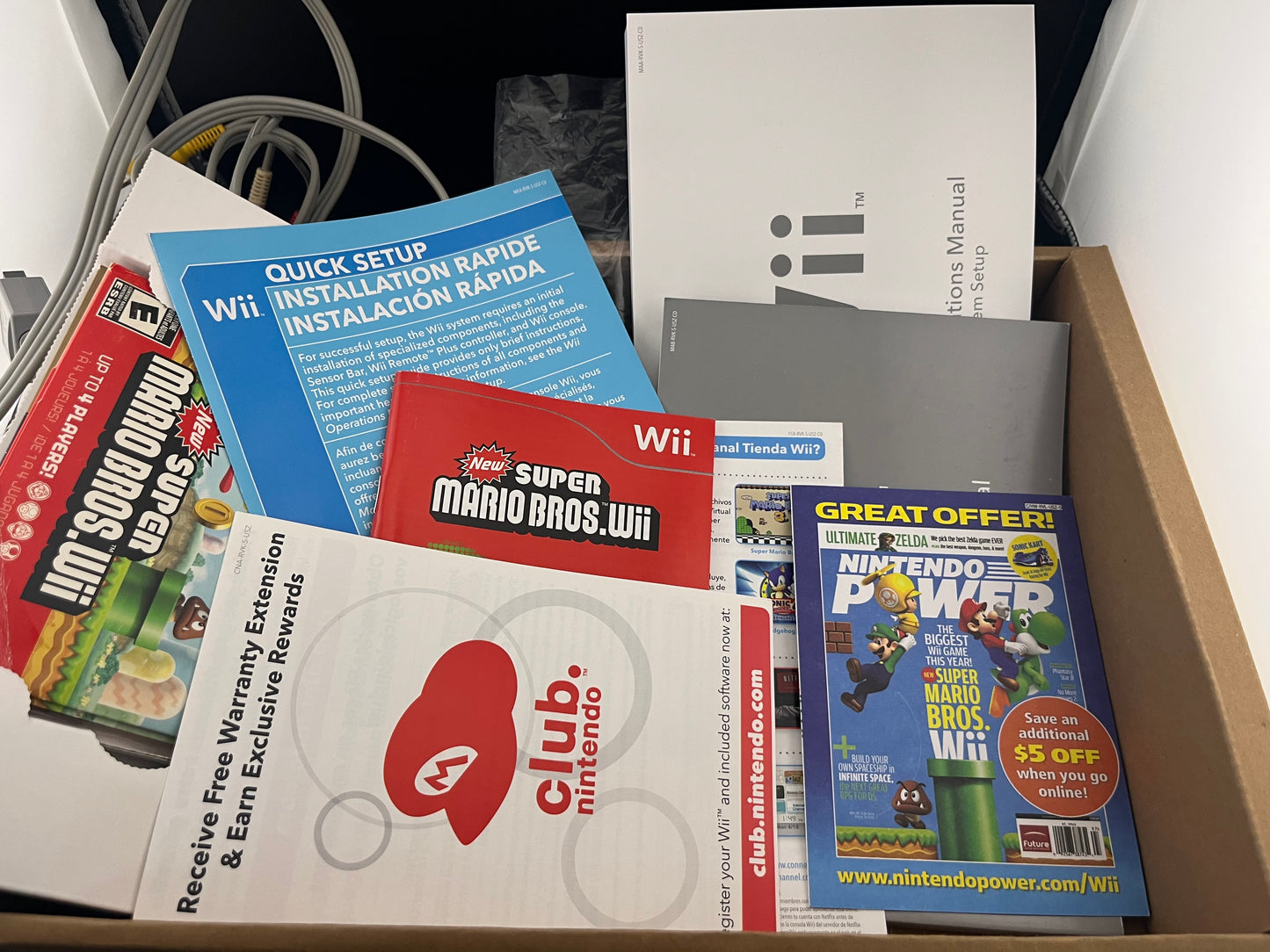 Nintendo Wii Black Console System New Super Mario Bros bundle CIB