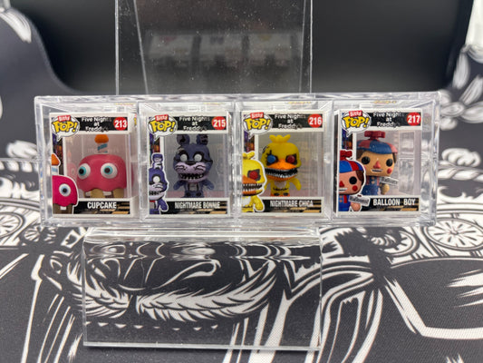 Five Nights at Freddy Bitty Pop 213,215, 216, 217 Cupcake Nightmare Bonnie Chica Balloon Boy + holder