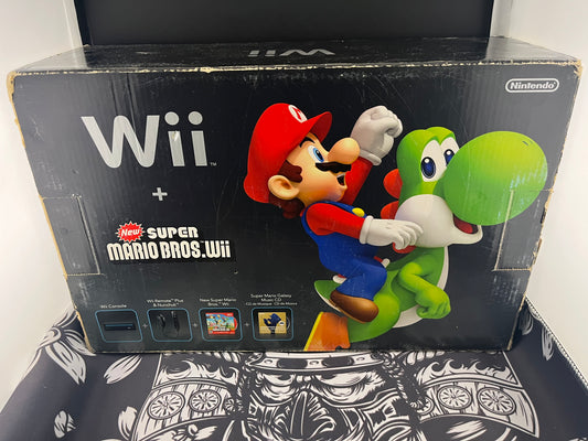 Nintendo Wii Black Console System New Super Mario Bros bundle CIB