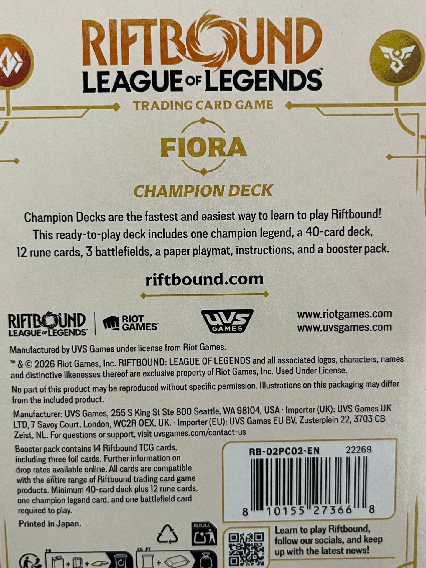 RiftBound League of Legends Spiritforged Fiora Champion Deck BNIB