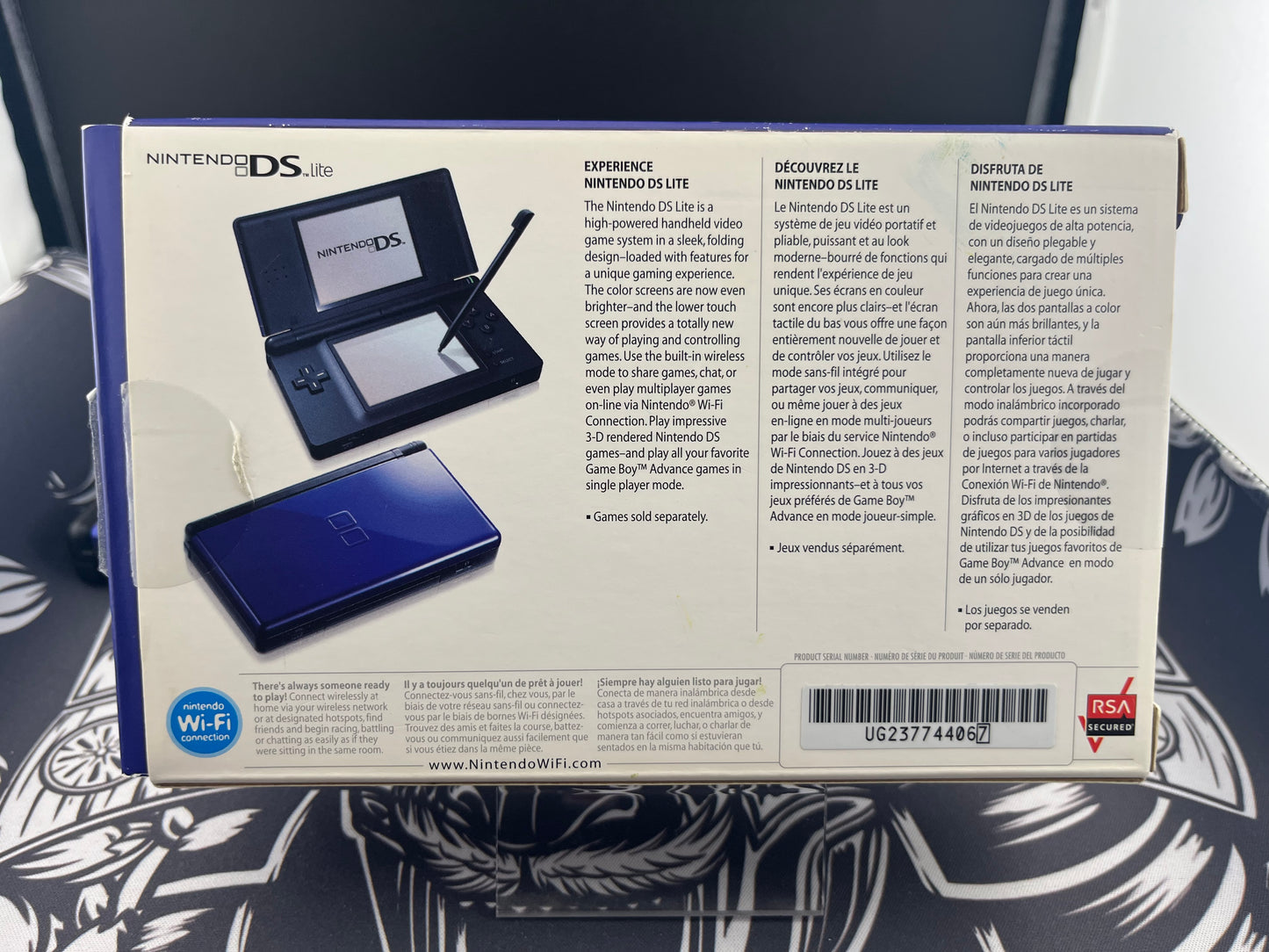 Nintendo DS Lite Cobalt Blue & Black System in Box w/Charger Excellent Mint! CIB+ 4 games (Charity)